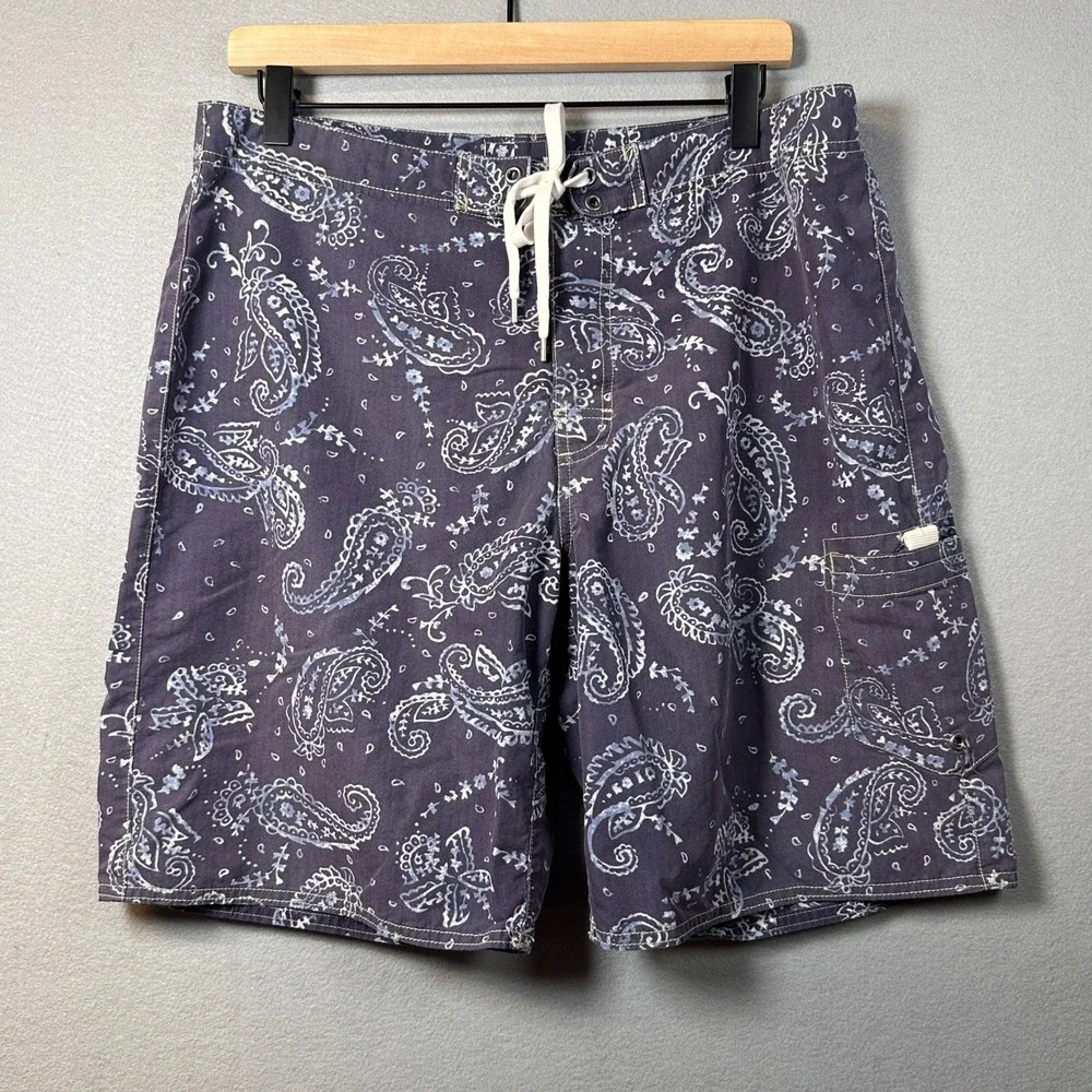 Polo Ralph Lauren Paisley Board Shorts Mens 34 Navy Blue Swim Trunks Cargo